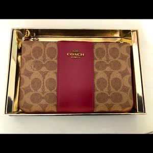 Coach Brown/Red wristlet NWT